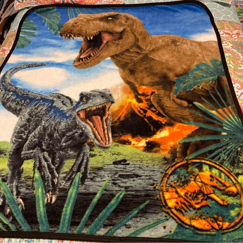 2 Jurassic World Fleece Throw Blankets Size approx 42 x 60 Lightweight Colorful